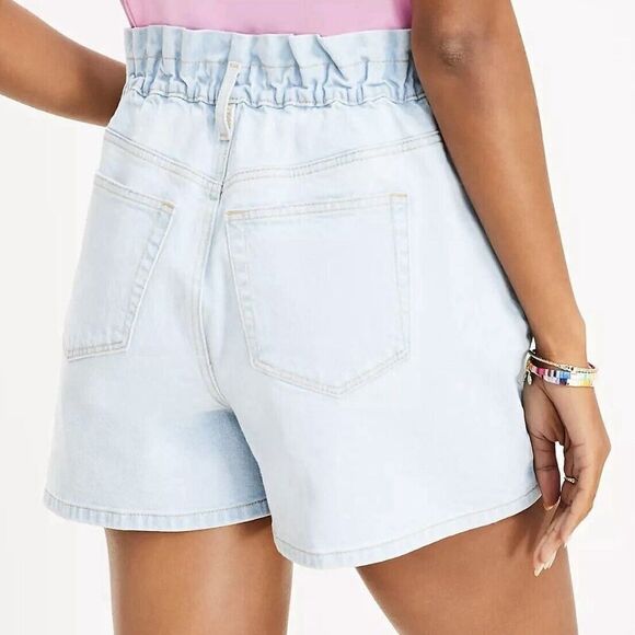 LOFT Paperbag Pull On Denim Shorts High Rise Light Indigo Wash NWT Womens Size 6 - Picture 10 of 10